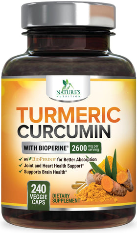 Complément Curcuma Nature's Nutrition 2400mg Bio avec BioPerine, vue de face