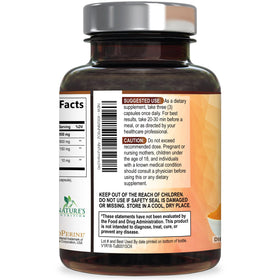 Complément Curcuma Nature's Nutrition avec ingrédients en arrière-plan