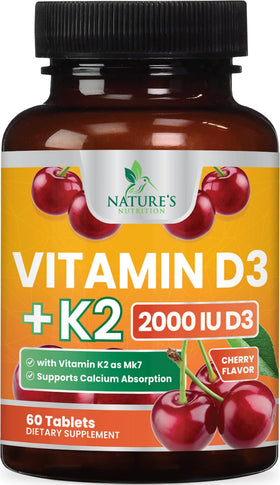 Complément D3 K2 Nature's Nutrition 2000 IU 60 comprimés en boîte