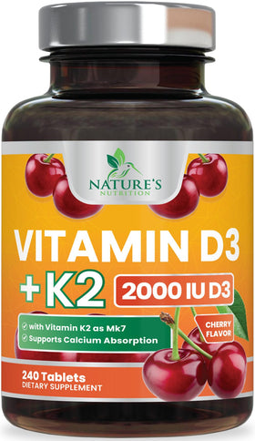 Complément D3 K2 Nature's Nutrition 240 comprimés à croquer, goût baies