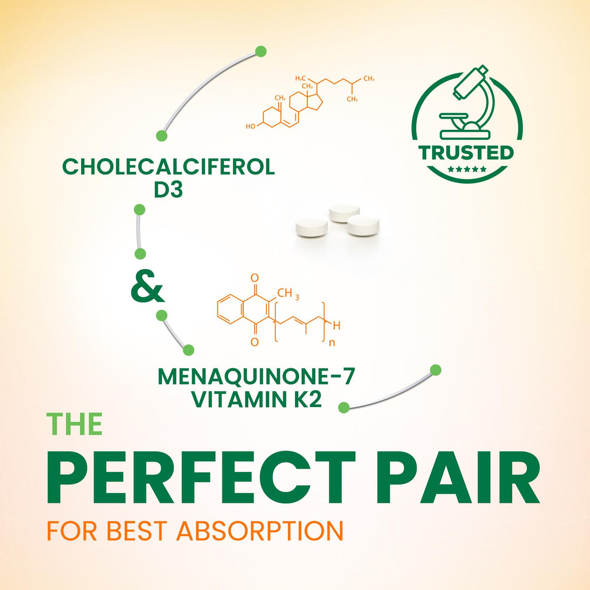 Complément D3 K2 Nature's Nutrition, vue de côté avec une main tenant un comprimé