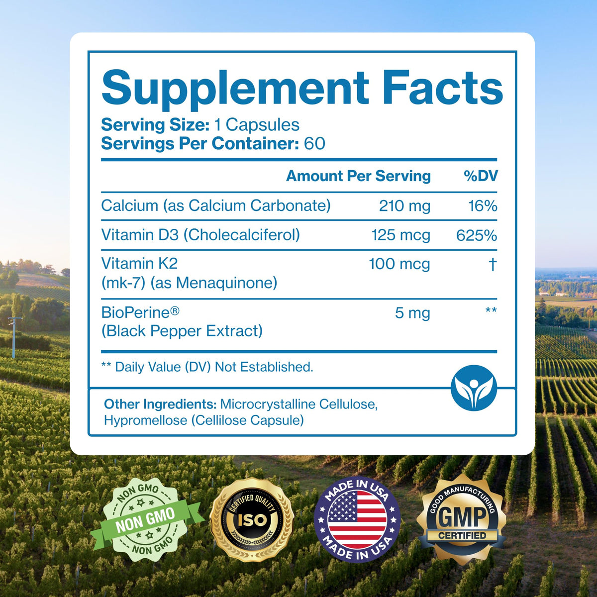 Complément D3 K2 Vegan 100mcg + 5000 IU Pure Micronutrients - capsules sur une surface