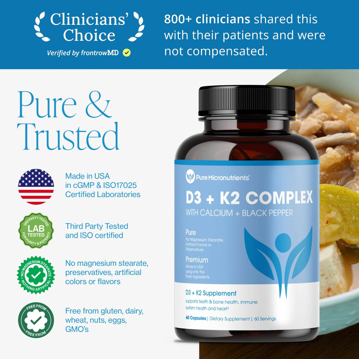 Complément D3 K2 Vegan 100mcg + 5000 IU Pure Micronutrients - vue arrière