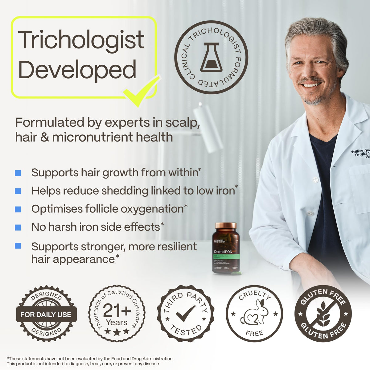 Complément de fer Advanced Trichology avec vue latérale