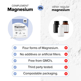 Complément de magnésium 200mg avec des ingrédients naturels en arrière-plan