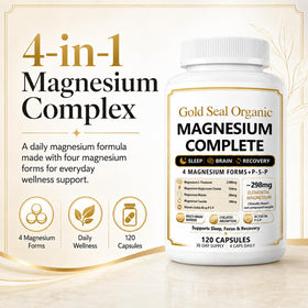Complément de magnésium Gold Seal Organic 120 capsules, vue arrière du flacon