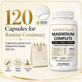 Complément de magnésium Gold Seal Organic, flacon dans une cuisine moderne