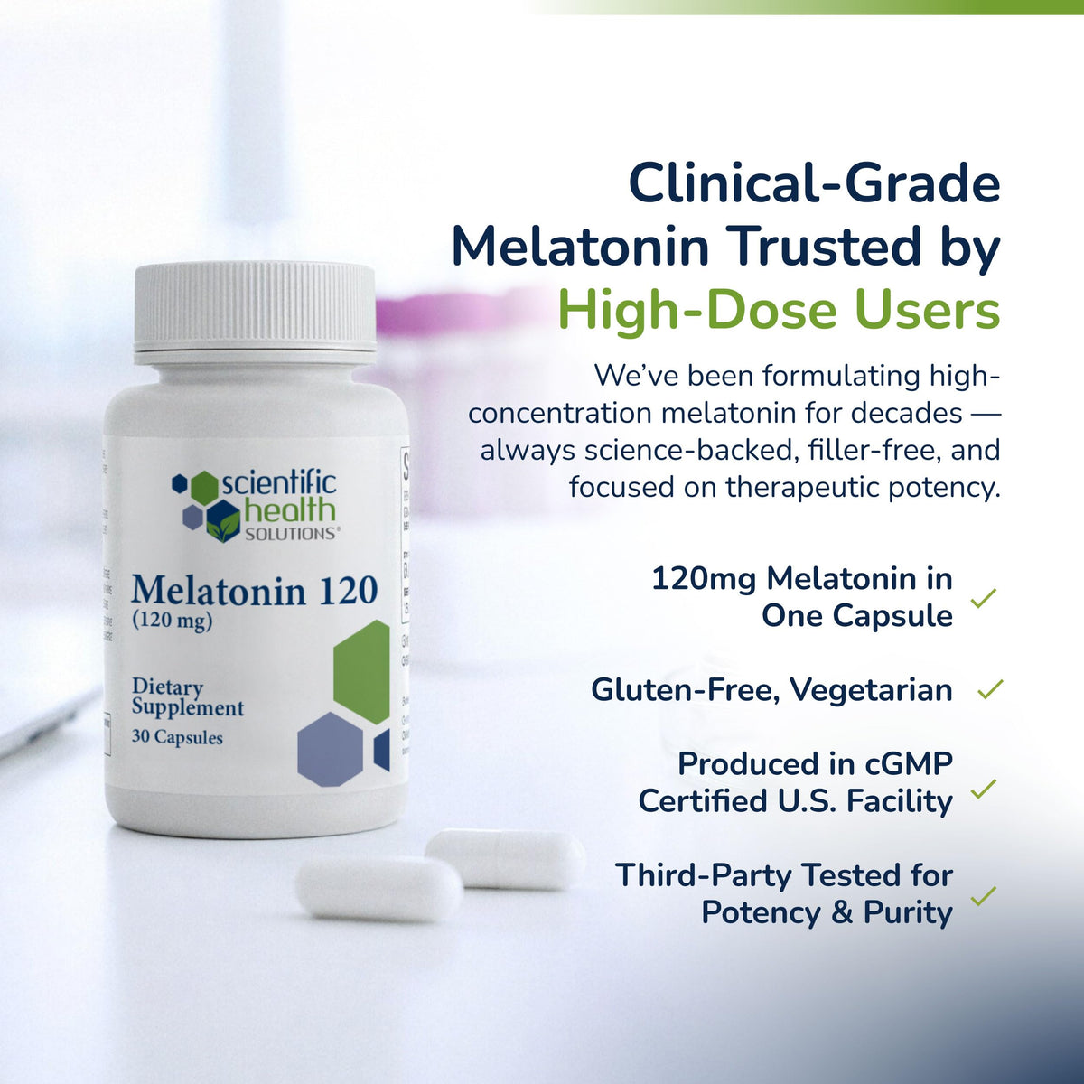 Complément de mélatonine 120mg sur fond blanc