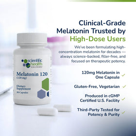 Complément de mélatonine 120mg sur fond blanc