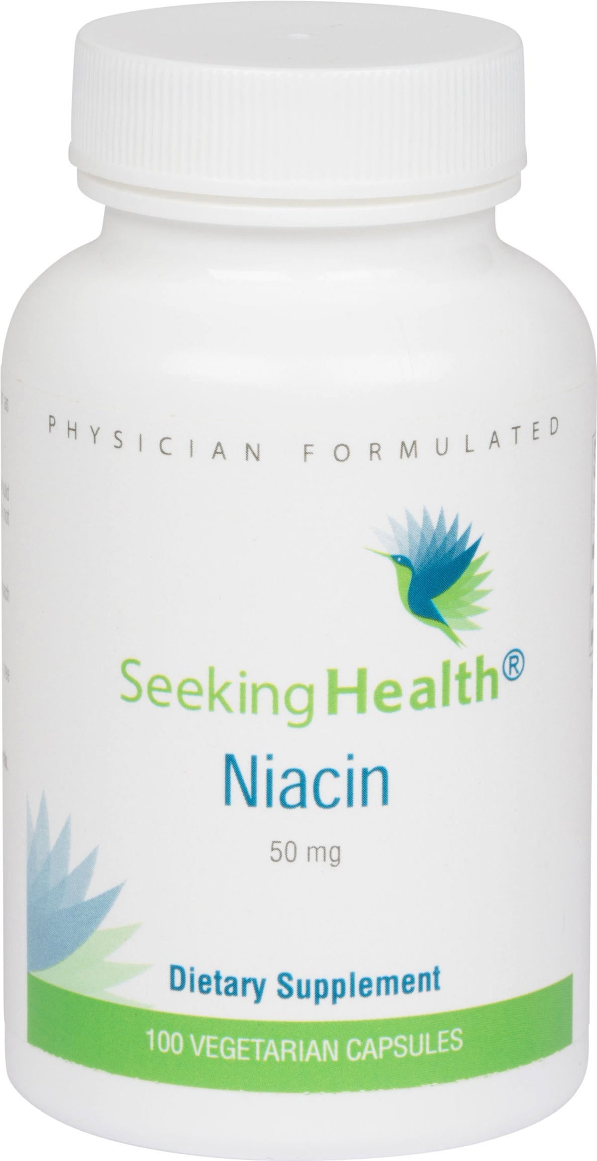 Complément de niacine Seeking Health 50 mg, boîte avant avec capsules