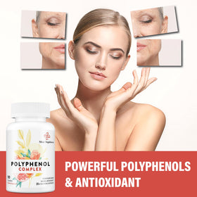 Complément de polyphénols Sihat Sejahtera avec fruits et légumes en arrière-plan