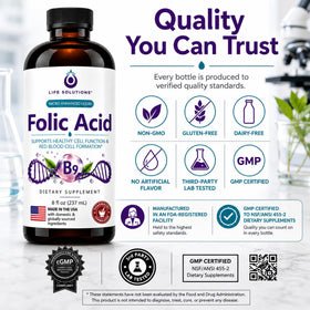 Complément de Vitamine B9 Life Solutions avec dosage de 800mcg