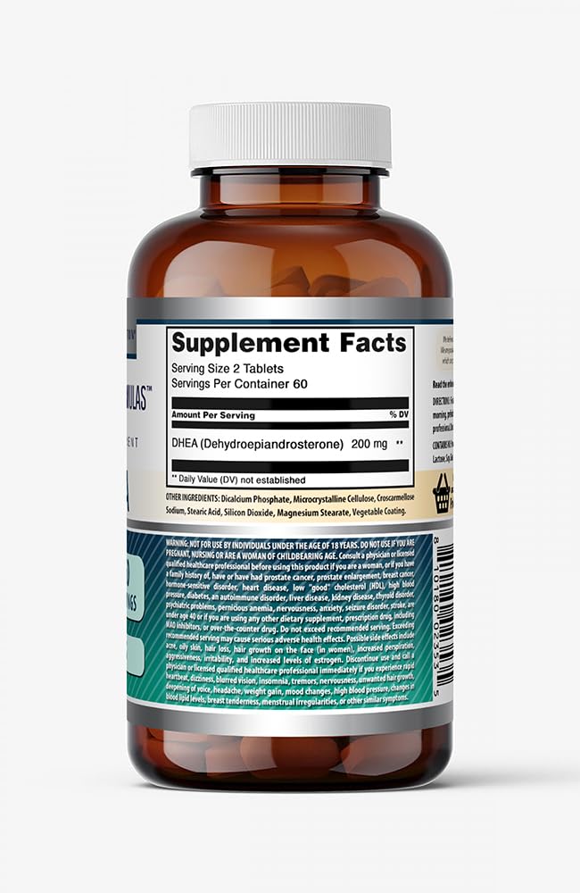 Complément DHEA 200mg Amazing Nutrition, arrière de la boîte