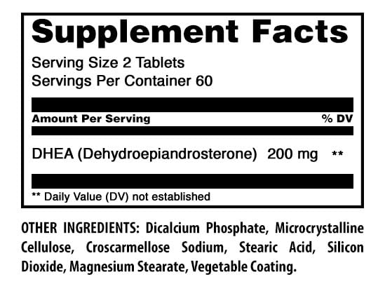 Complément DHEA 200mg Amazing Nutrition, comprimés en gros plan