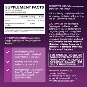 Complément DHEA HAVASU NUTRITION 5000mcg Biotine capsule arrière