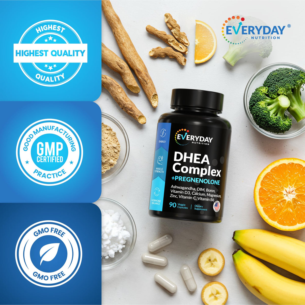 Complément DHEA Micronisé 200mg avec un verre d'eau