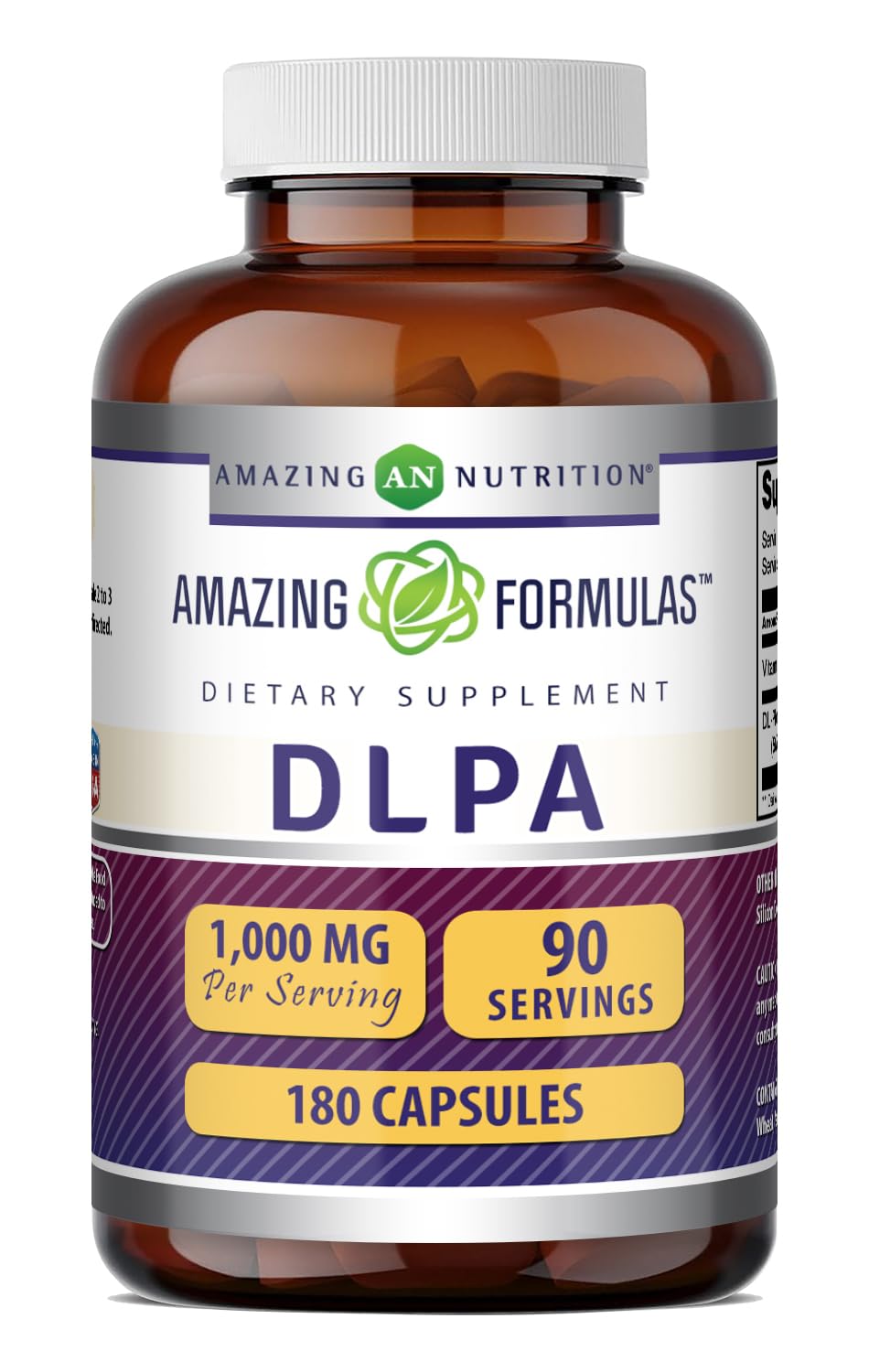 Complément DLPA Amazing Nutrition 1000 mg, 180 capsules, vue de face