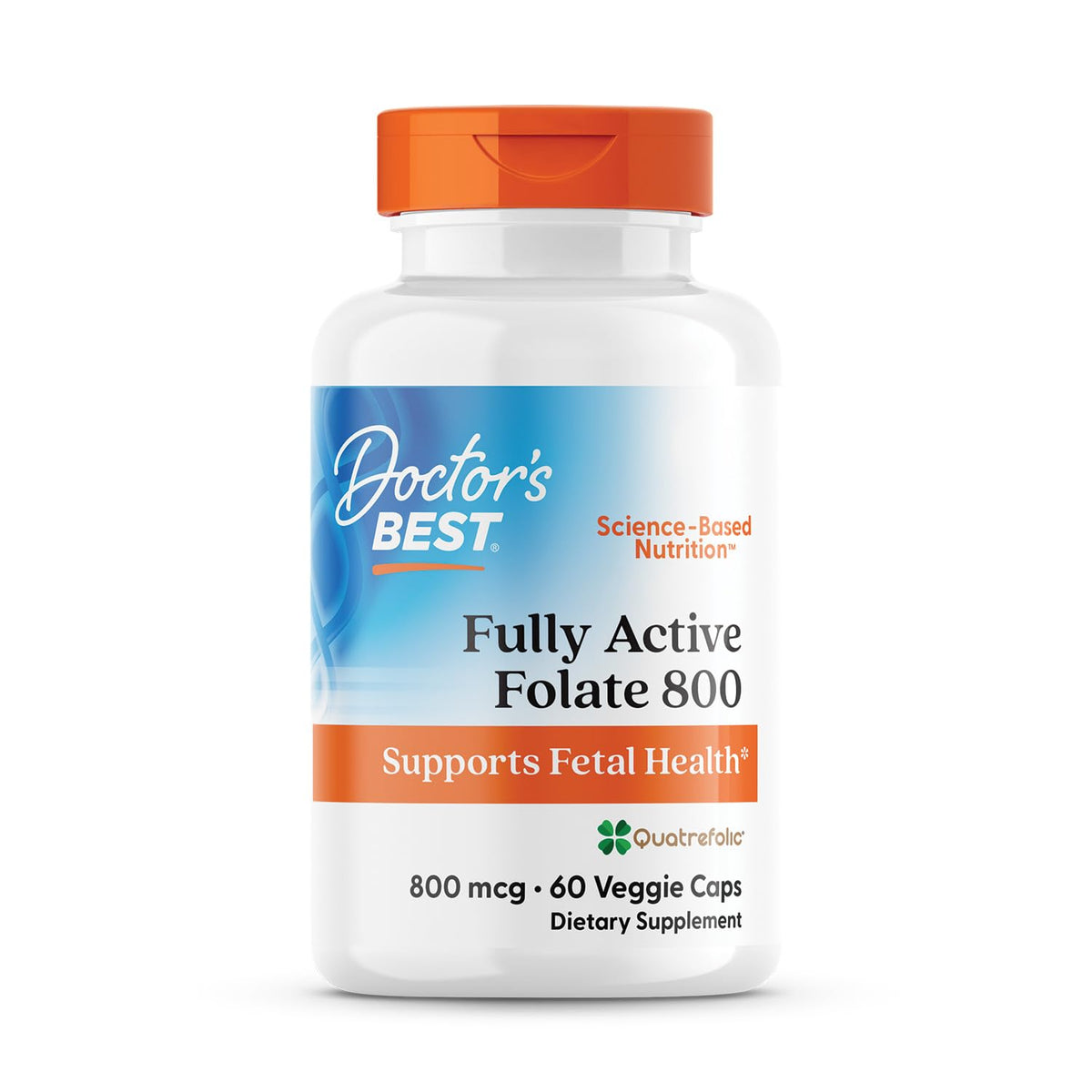 Complément Folate 800 mcg de Doctor's BEST, vue avant avec étiquette