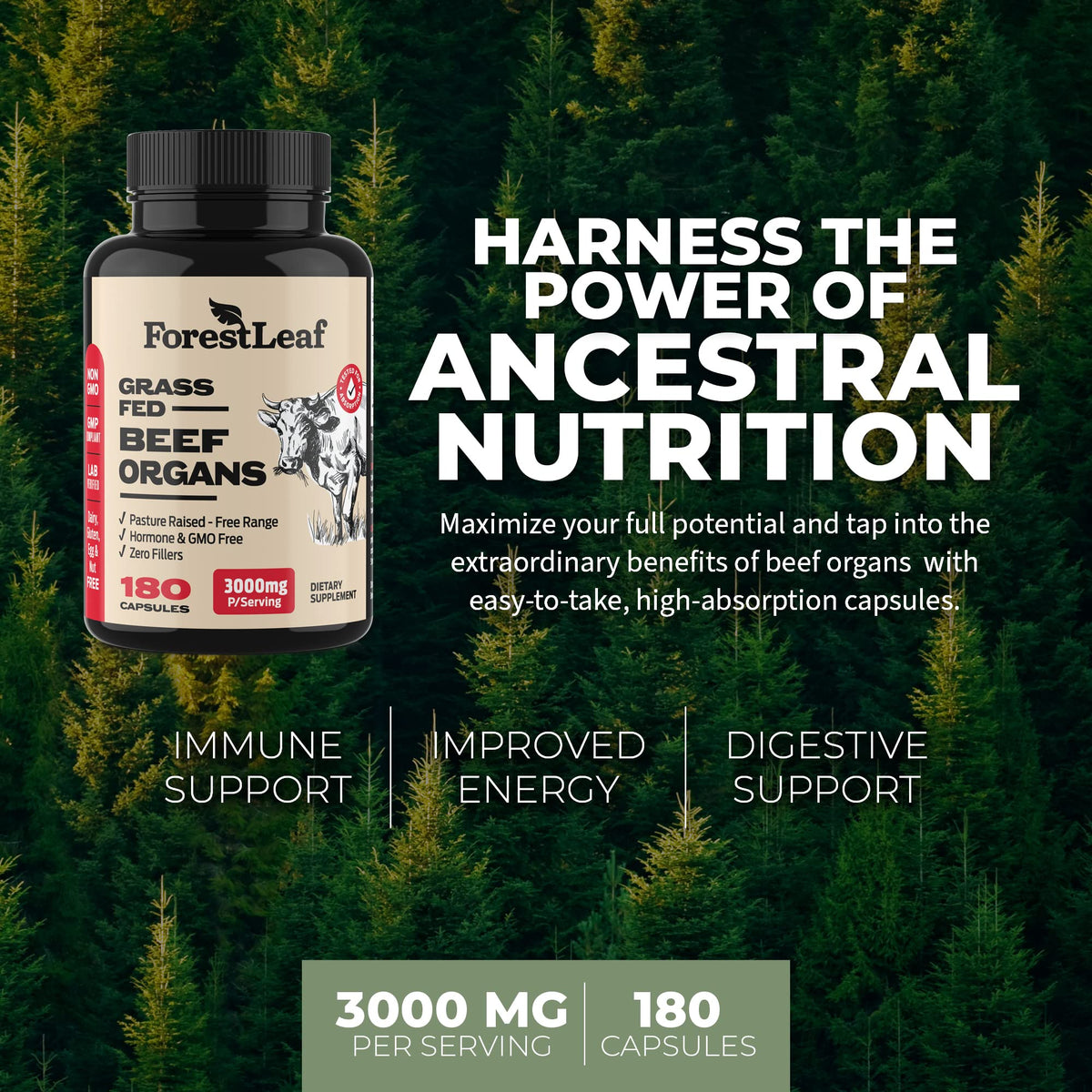 Complément ForestLeaf Organes Bovin - capsules dans le flacon