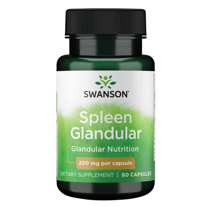 Complément glandulaire de rate Swanson 200 mg, vue de face de l'emballage
