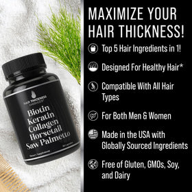Complément Hair Thickness Maximizer avec ingrédients clés sur l'étiquette