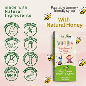 Complément HERBION Vitalité Enfants sur fond coloré