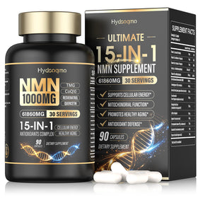 Complément Hydsoqmo NMN 1000mg avec Resvératrol, vue avant du flacon