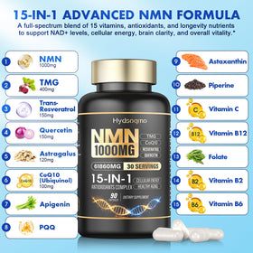 Complément Hydsoqmo NMN 1000mg, capsules dans une cuillère