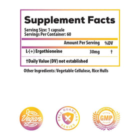 Complément Ideal Infusion L-Ergothioneine, vue arrière avec informations nutritionnelles