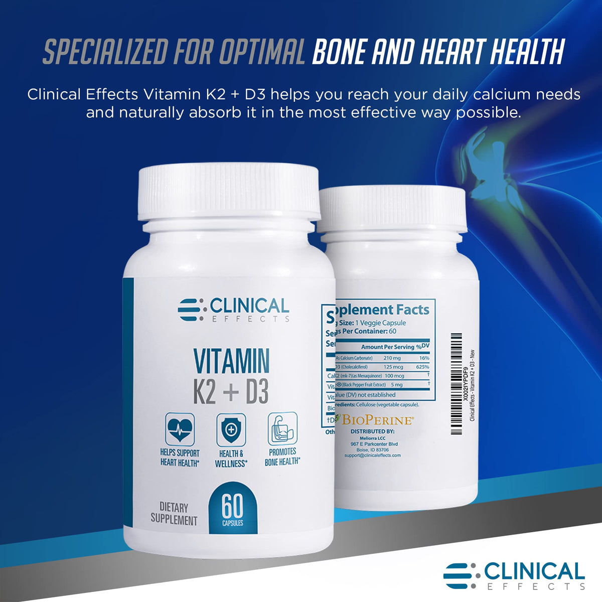 Complément K2 + D3 Clinical Effects 240g - étiquette détaillée