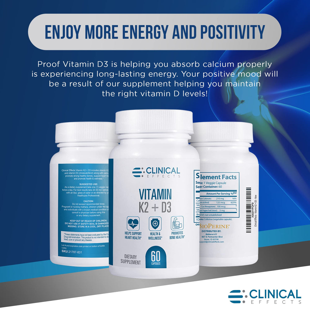Complément K2 + D3 Clinical Effects 240g - utilisation quotidienne