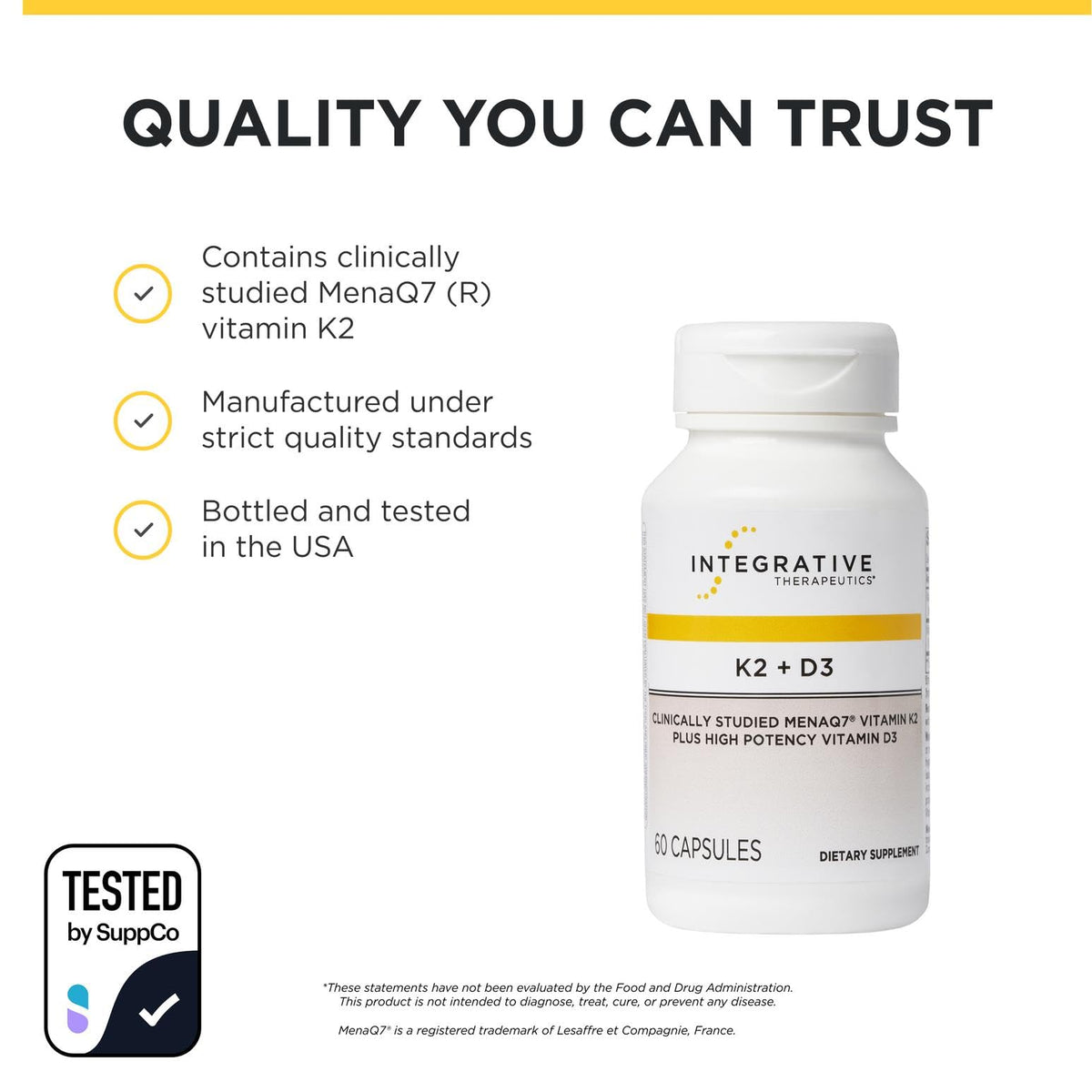 Complément K2 + D3 d'Integrative Therapeutics présenté avec des légumes frais