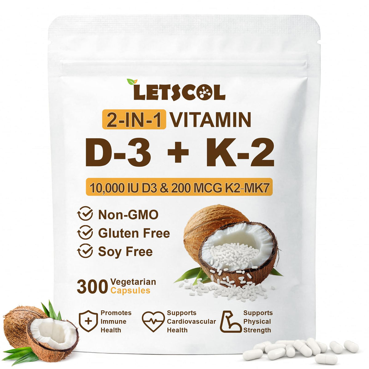 Complément LETSCOL D3 K2 2-en-1 en capsules, vue de face