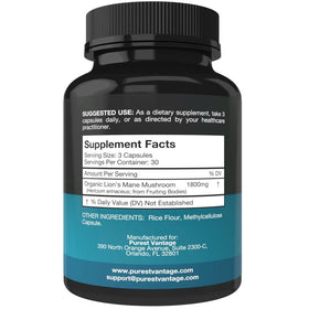 Complément Lion's Mane Purest Vantage 1800mg 90 capsules arrière