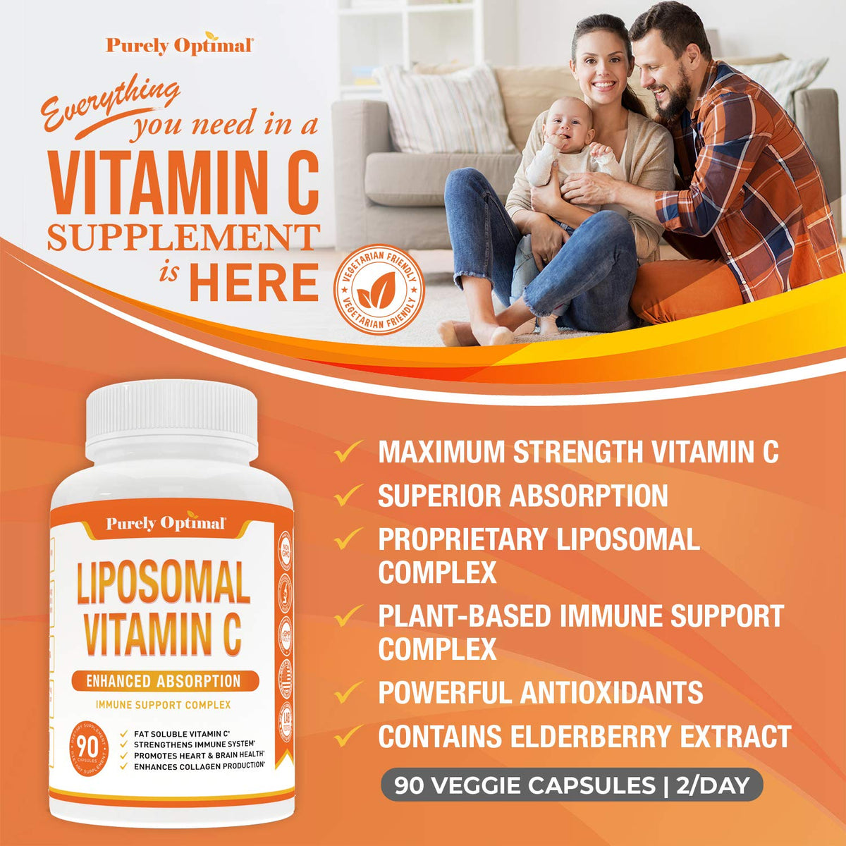 Complément Liposomal Vitamine C 1000mg sur une table avec des plantes
