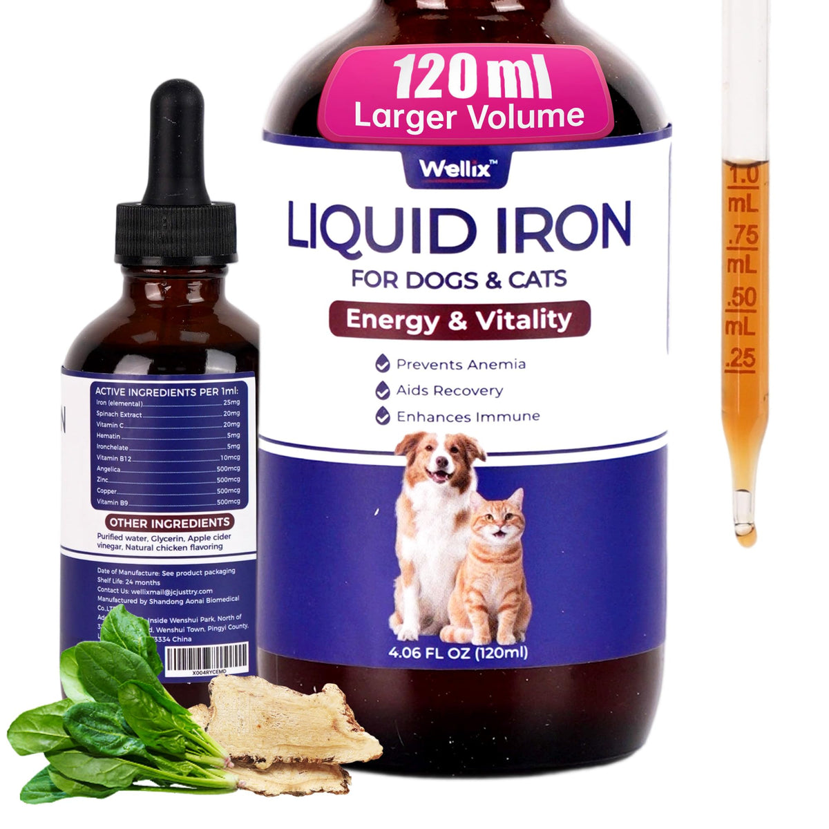 Complément liquide au fer Wellix pour chats et chiens, 249g, vue avant