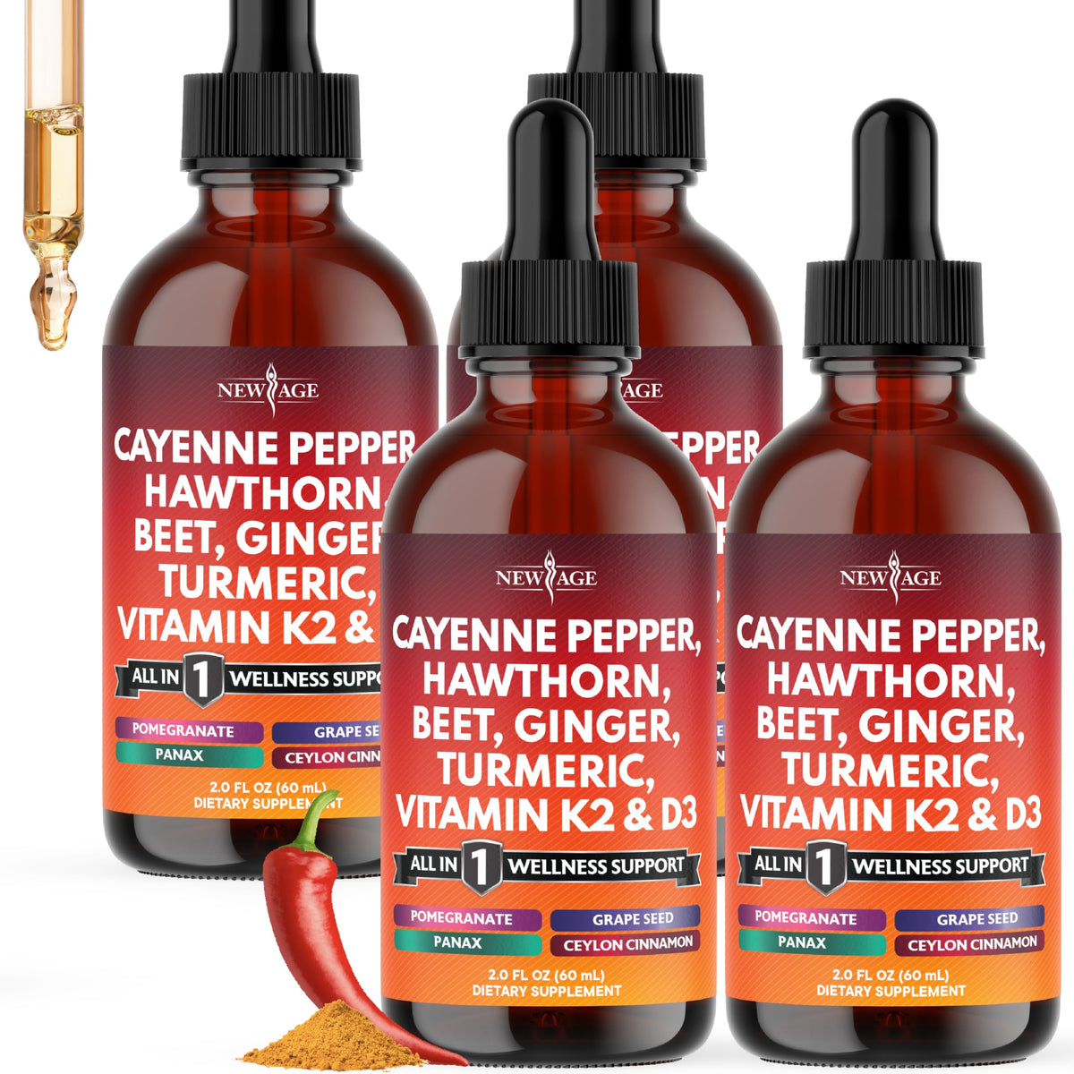 Complément liquide Piment de Cayenne NEW AGE 240 ml vue avant