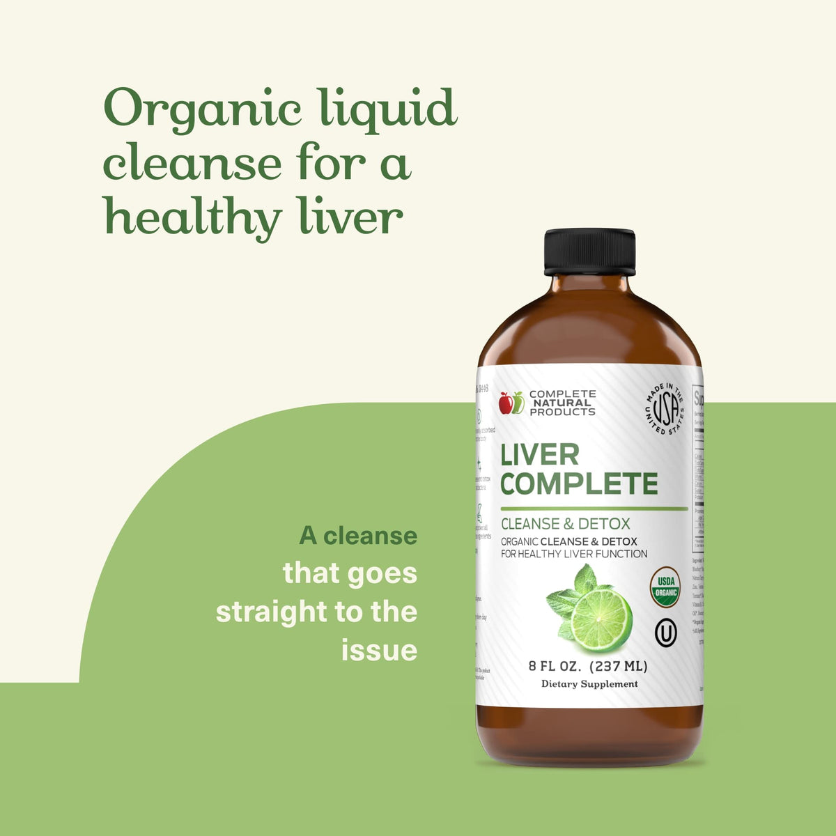 Complément liquide pour le foie 240ml - versement dans un verre