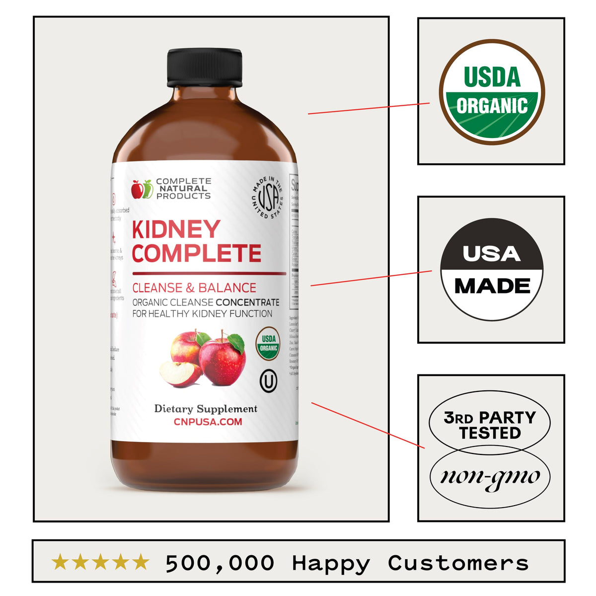 Complément Liquide Rénal 16oz sur fond neutre avec accessoires de santé