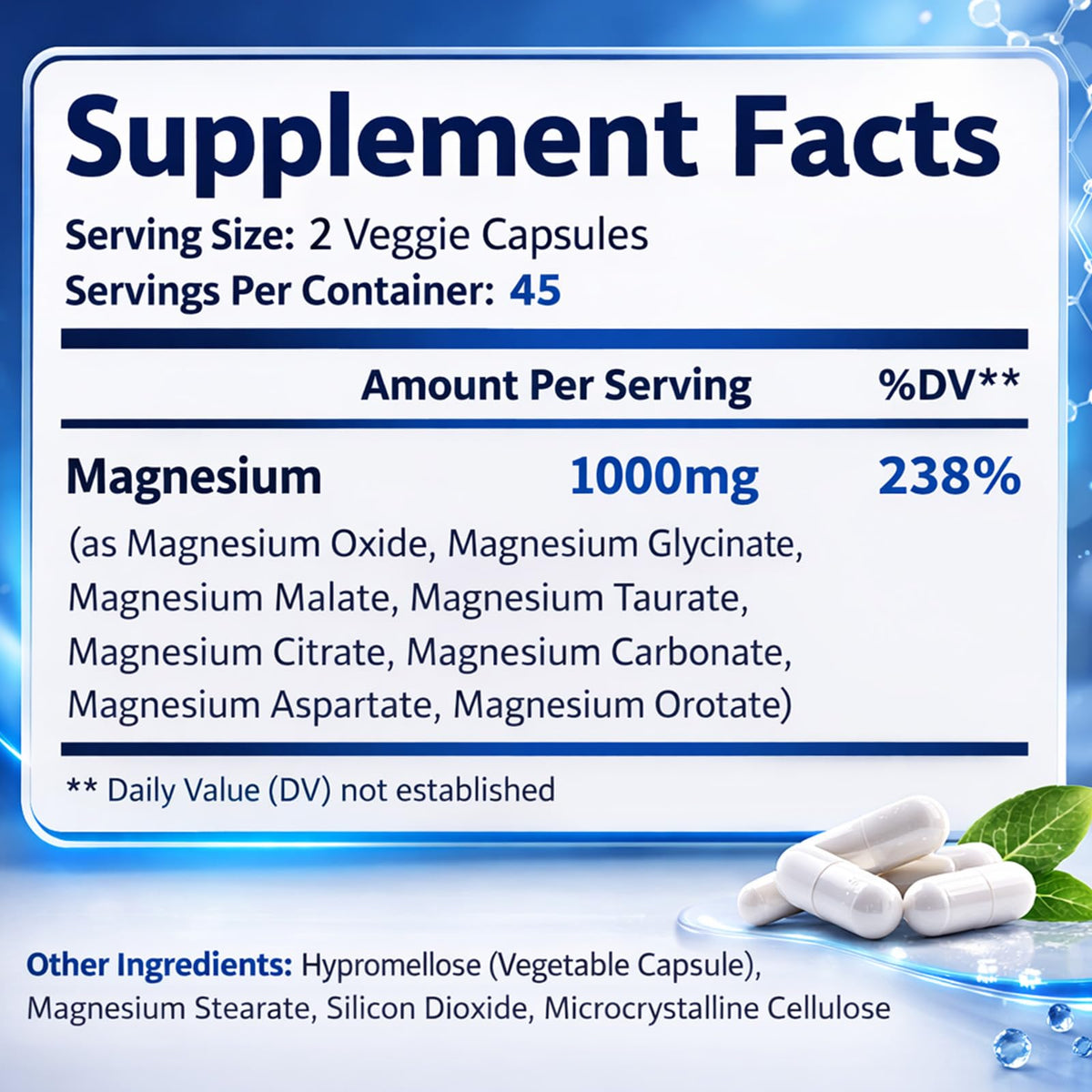 Complément Magnésium Art anime 1000mg capsules en gros plan