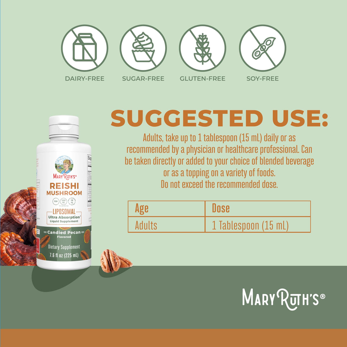 Complément MARYRUTH'S au champignon Reishi versé dans un verre