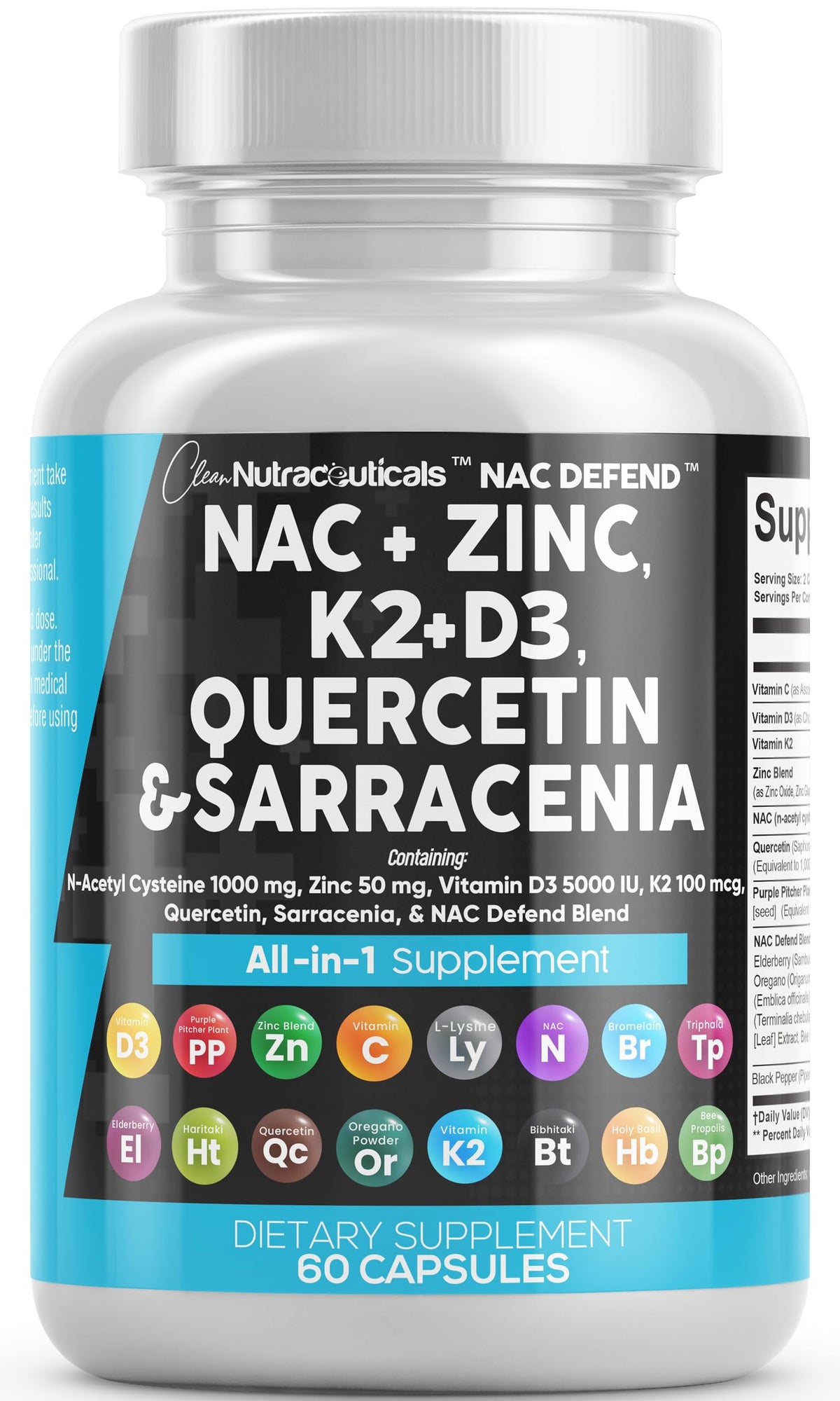 Complément NAC 1000mg Clean Nutraceuticals vue avant avec étiquette
