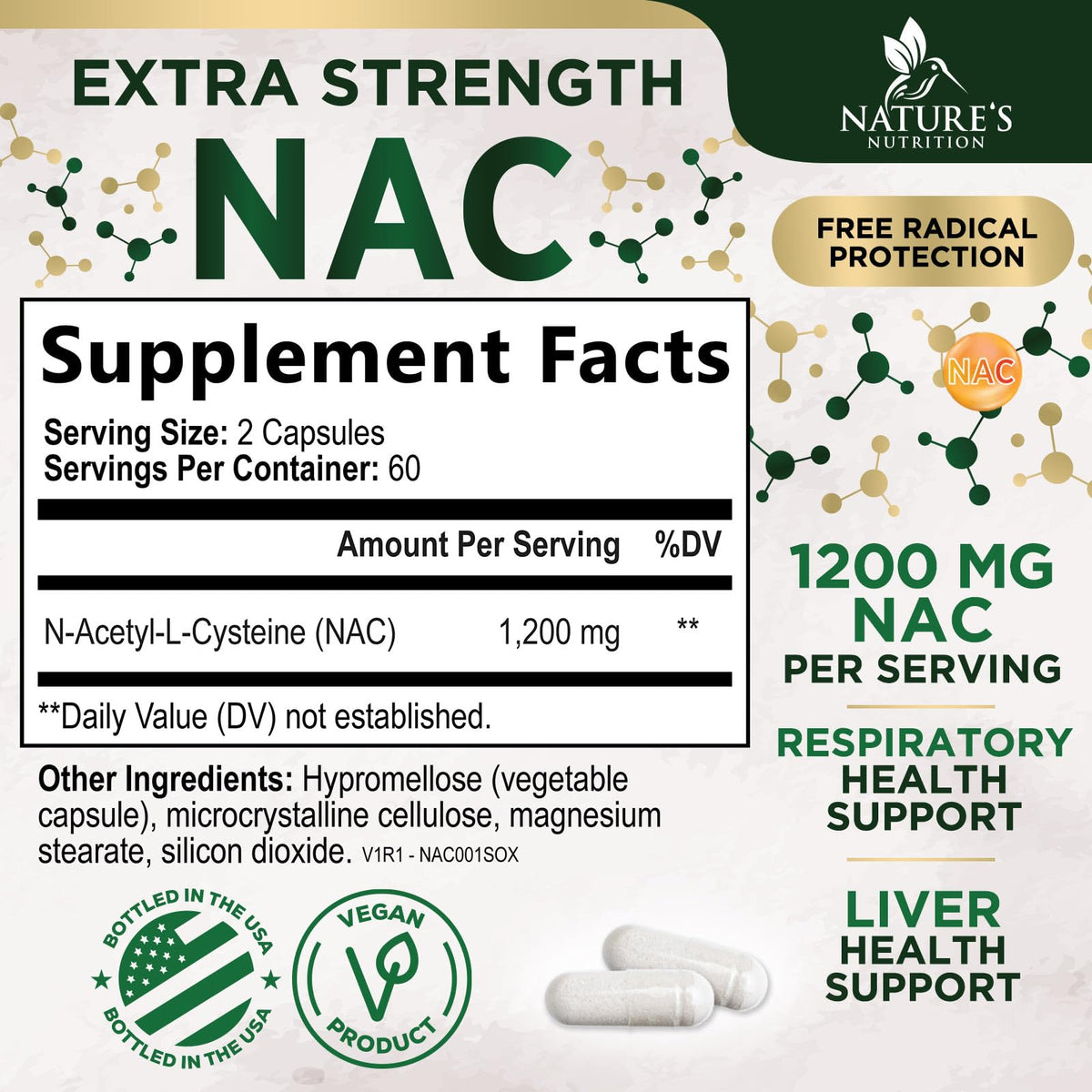 Complément NAC 1200 mg Nature's Nutrition - capsules non-OGM