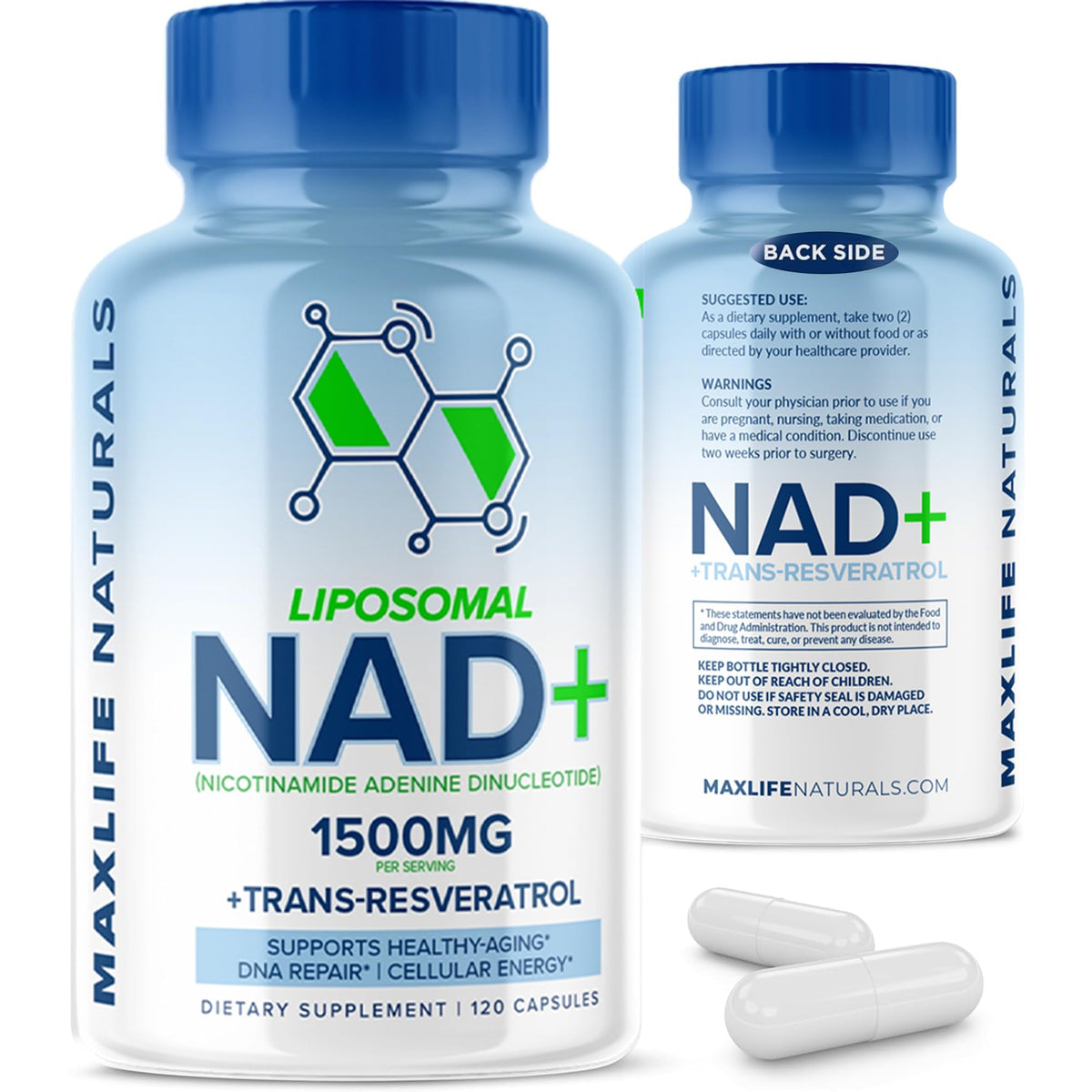 Complément NAD+ liposomal 1500mg de MAXLIFE NATURALS, vue avant
