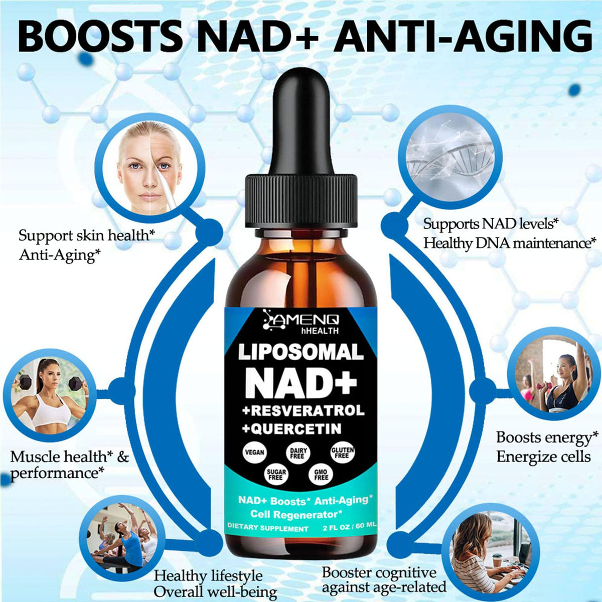 Complément NAD+ liquide AMENQ hHEALTH avec goût ananas