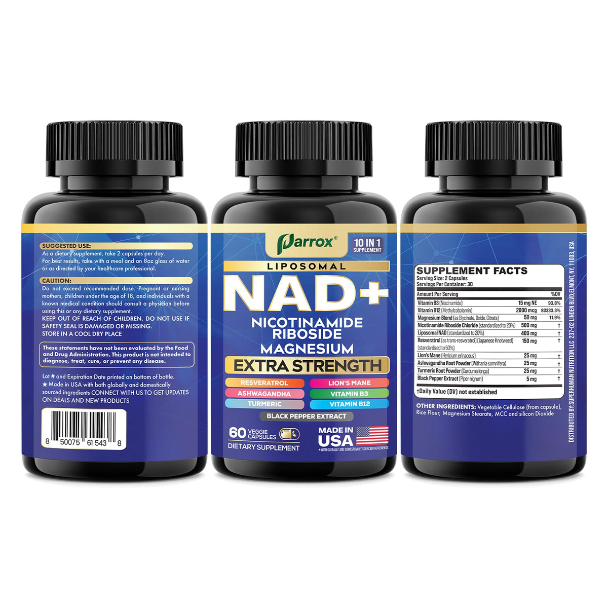 Complément NAD+ Parrox avec un verre d'eau pour la prise