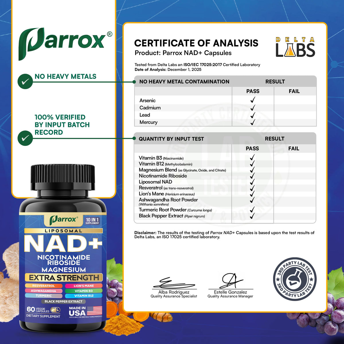 Complément NAD+ Parrox sur une table de cuisine