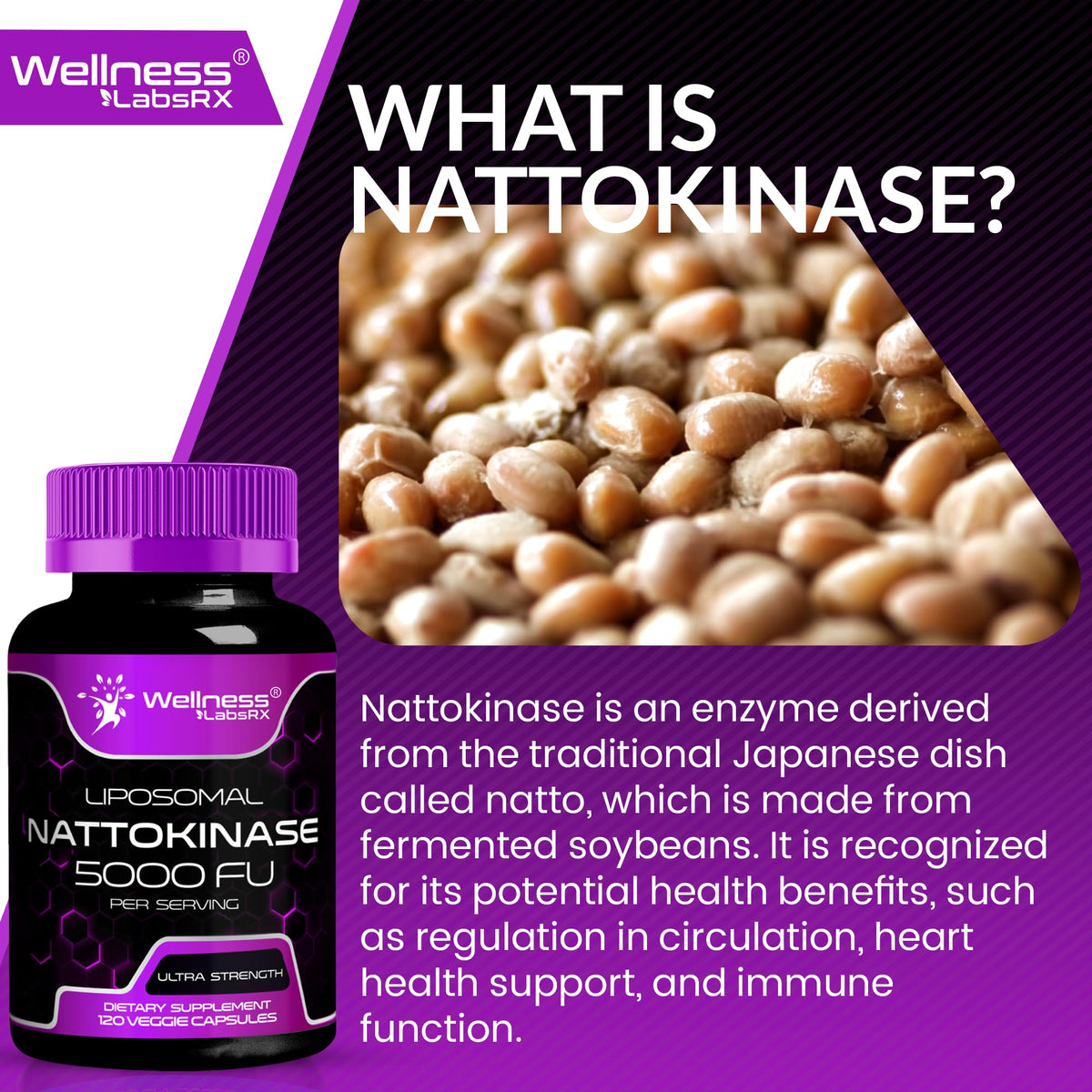 Complément Nattokinase WELLNESS LABSRX ouvert avec capsules visibles
