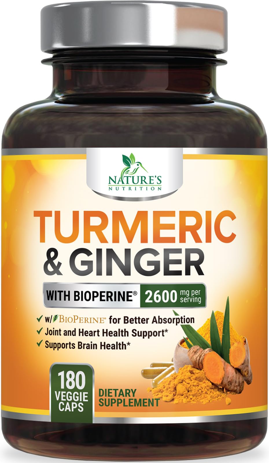 Complément Nature's Nutrition Curcuma Curcumine 2600mg avec Gingembre, vue de face