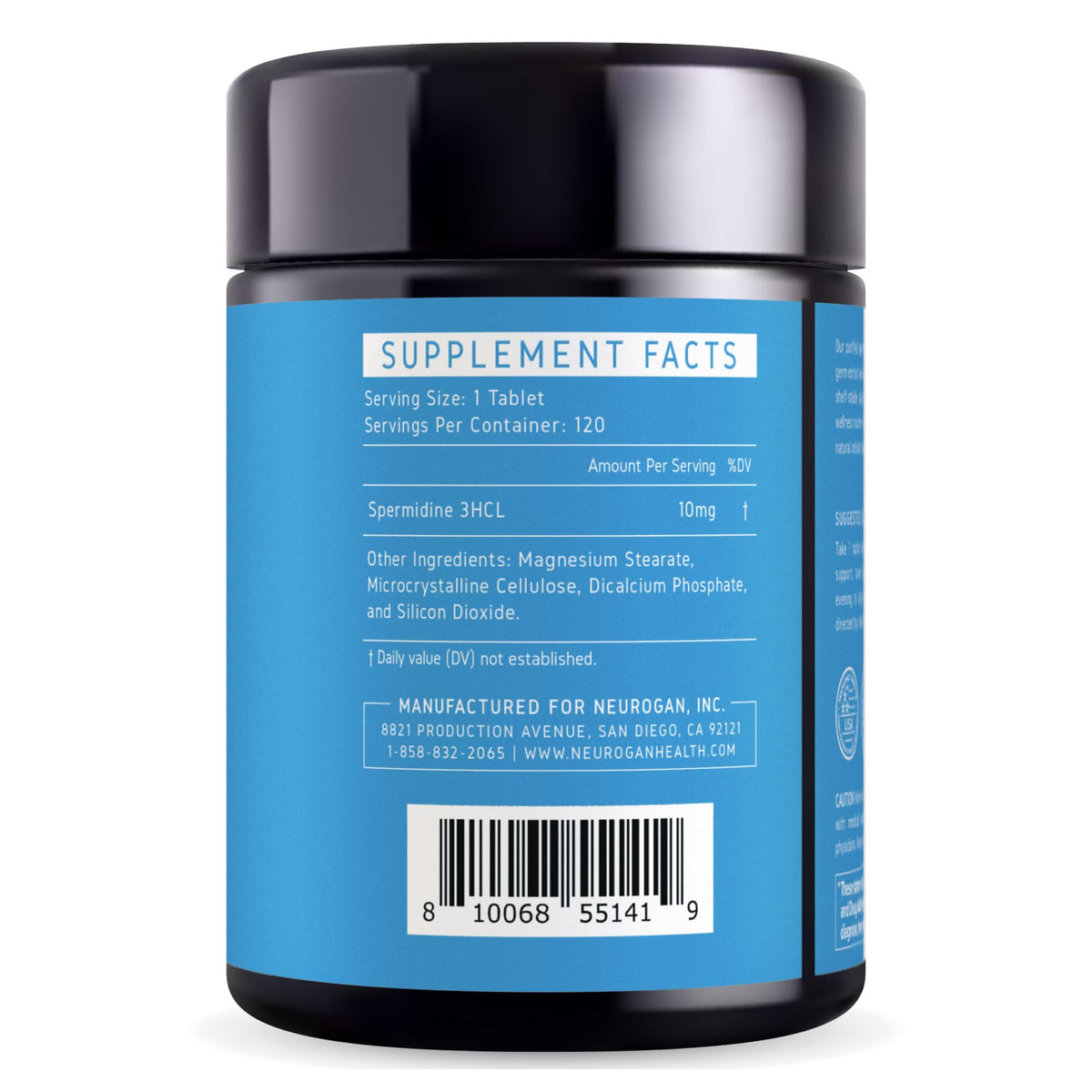 Complément Neurogan Spermidine avec informations nutritionnelles sur l'étiquette